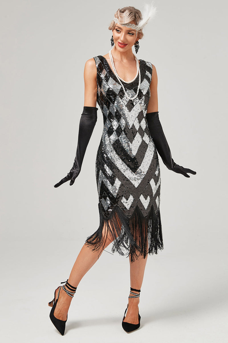 Load image into Gallery viewer, Green Scoop Neck Sleeveless Flapper Dress With Fringes