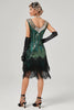 Load image into Gallery viewer, Black Green V-Neck Flapper Dress With Fringes