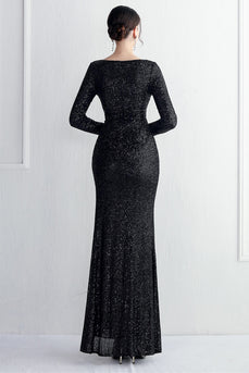 Aurelia |Glitter Black Sequins Long Prom Dress with Slit
