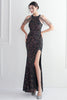 Load image into Gallery viewer, Sequins Black Halter Prom Dress With Split Front