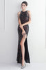 Load image into Gallery viewer, Sequins Black Halter Prom Dress With Split Front