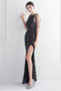 Load image into Gallery viewer, Sequins Black Halter Prom Dress With Split Front