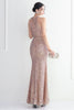 Load image into Gallery viewer, Sequins Black Halter Prom Dress With Split Front