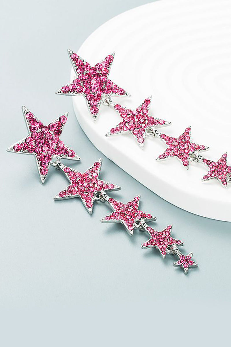 Load image into Gallery viewer, Fuchsia Five-Pointed Stars Prom Earrings