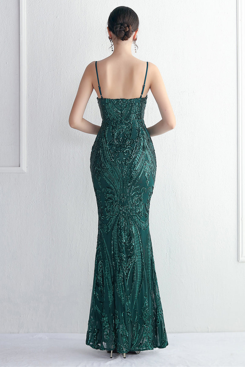 Load image into Gallery viewer, Green Spaghetti Straps Sequins Prom Dress