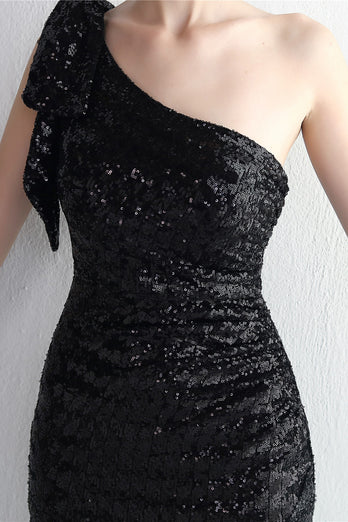 Sheath Black Sequined Floor Length Formal Dress