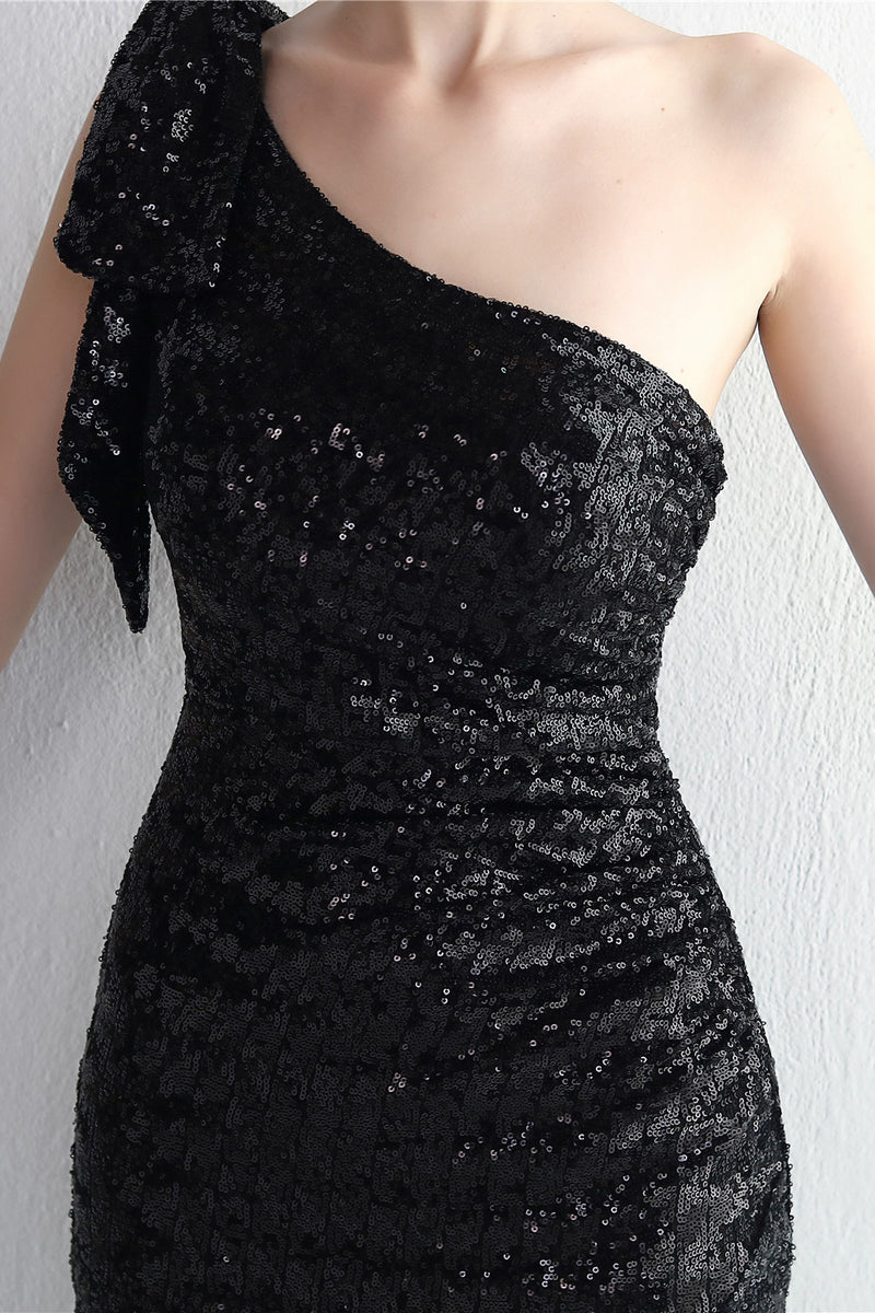 Load image into Gallery viewer, Sheath Black Sequined Floor Length Formal Dress