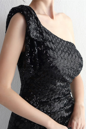 Sheath Black Sequined Floor Length Formal Dress