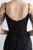 Load image into Gallery viewer, Spaghetti Straps Black V-Neck Evening Dress