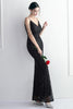 Load image into Gallery viewer, Spaghetti Straps Black V-Neck Evening Dress