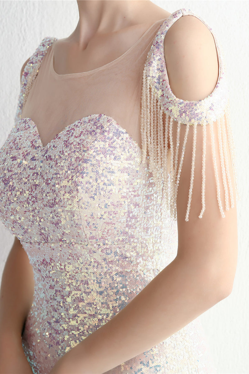 Load image into Gallery viewer, Apricot Open Back Sequins Prom Dress