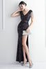 Load image into Gallery viewer, Black V-Neck Sequins Long Prom Dress With Slit