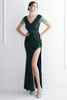 Load image into Gallery viewer, Black V-Neck Sequins Long Prom Dress With Slit