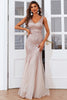 Load image into Gallery viewer, Blush V-Neck Mermaid Sequins Prom Dress