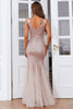 Load image into Gallery viewer, Blush V-Neck Mermaid Sequins Prom Dress