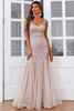 Load image into Gallery viewer, Blush V-Neck Mermaid Sequins Prom Dress