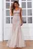 Load image into Gallery viewer, Blush V-Neck Mermaid Sequins Prom Dress