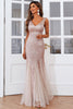 Load image into Gallery viewer, Blush V-Neck Mermaid Sequins Prom Dress