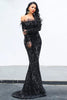 Load image into Gallery viewer, Black Mermaid Off The Shoulder Prom Dress With Feathers