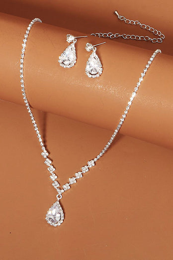 Rhinestone Drop Bridal Earrings Necklace Set