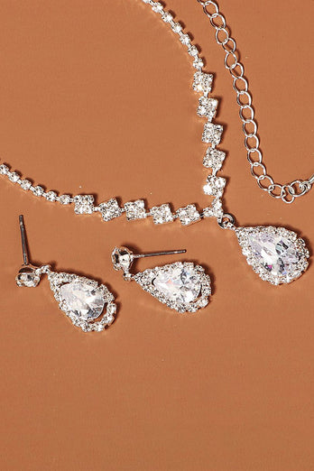 Rhinestone Drop Bridal Earrings Necklace Set