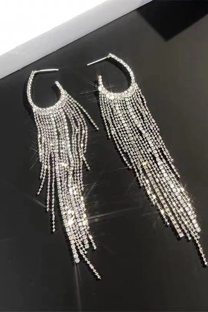 Load image into Gallery viewer, Rhinestone Tassel Long Earrings