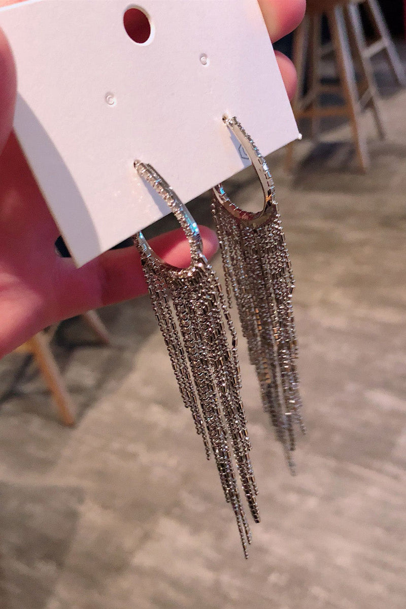 Load image into Gallery viewer, Rhinestone Tassel Long Earrings