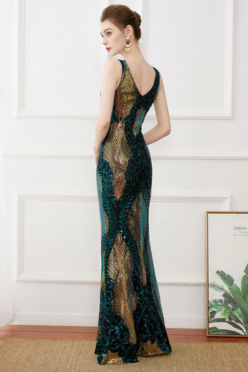 Flapper Dress Dark Green Sequins Sheath Long 1920s Dress