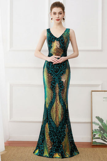 Flapper Dress Dark Green Sequins Sheath Long 1920s Dress