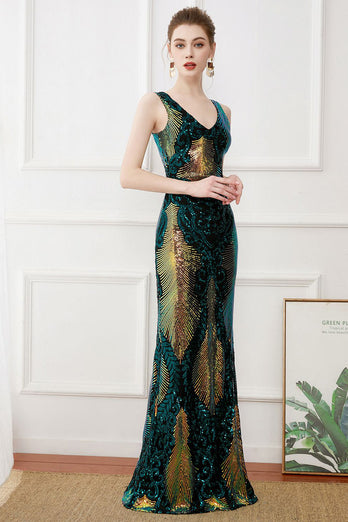 Flapper Dress Dark Green Sequins Sheath Long 1920s Dress