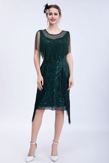 Black Glitter Sequins 1920s Flapper Dress with Fringes