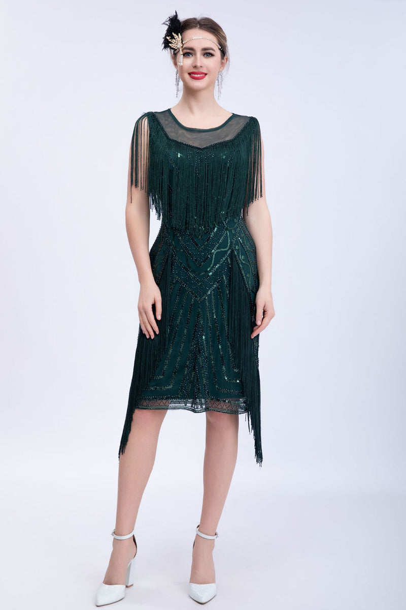 Load image into Gallery viewer, Black Glitter Sequins 1920s Flapper Dress with Fringes