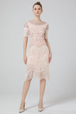 Blush Bodycon Sequins 1920s Dress with Fringes