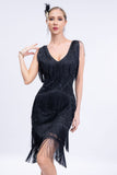 1920s Flapper Dress Black Fringes 1920s Dress with Sleeveless