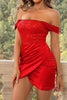 Load image into Gallery viewer, Red Off the Shoulder Sequins Bodycon Short Cocktail Dress