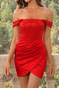 Load image into Gallery viewer, Red Off the Shoulder Sequins Bodycon Short Cocktail Dress