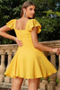 Load image into Gallery viewer, Yellow Flutter Sleeves A-line Short Homecoming Dress