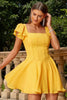 Load image into Gallery viewer, Yellow Flutter Sleeves A-line Short Homecoming Dress
