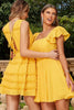 Load image into Gallery viewer, Yellow Flutter Sleeves A-line Short Homecoming Dress