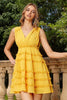 Load image into Gallery viewer, Yellow V-Neck Tiered Short Cocktail Dress