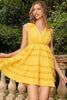 Load image into Gallery viewer, Yellow V-Neck Tiered Short Cocktail Dress