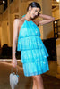 Load image into Gallery viewer, Glitter Blue Halter Tiered Cocktail Party Dress