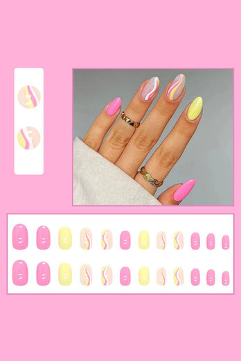 24 Pcs Press On Nails Printed False Nail