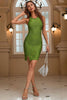 Load image into Gallery viewer, Green Bodycon Short Cocktail Dress With Criss Cross Back