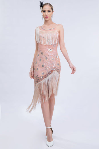 Black Beaded Roaring 20s Gatsby Fringed Flapper Dress