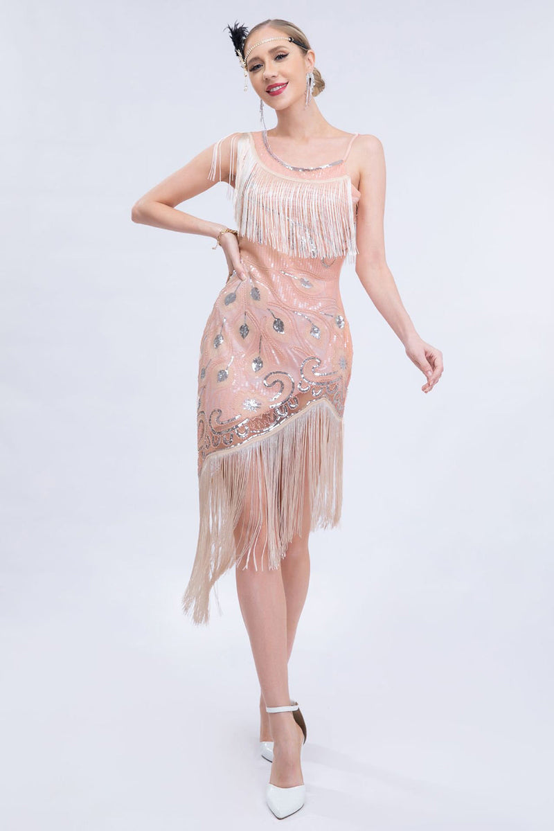 Load image into Gallery viewer, Black Beaded Roaring 20s Gatsby Fringed Flapper Dress