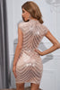 Load image into Gallery viewer, Sparkly Sequin Rose Golden Cap Sleeves Bodycon Cocktail Dress