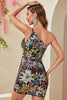 Load image into Gallery viewer, One Shoulder Black Floral Sequin Bodycon Short Cocktail Dress