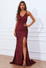 Load image into Gallery viewer, Mermaid Burgundy Sequins Prom Dress with Slit