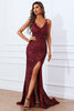 Load image into Gallery viewer, Mermaid Burgundy Sequins Prom Dress with Slit